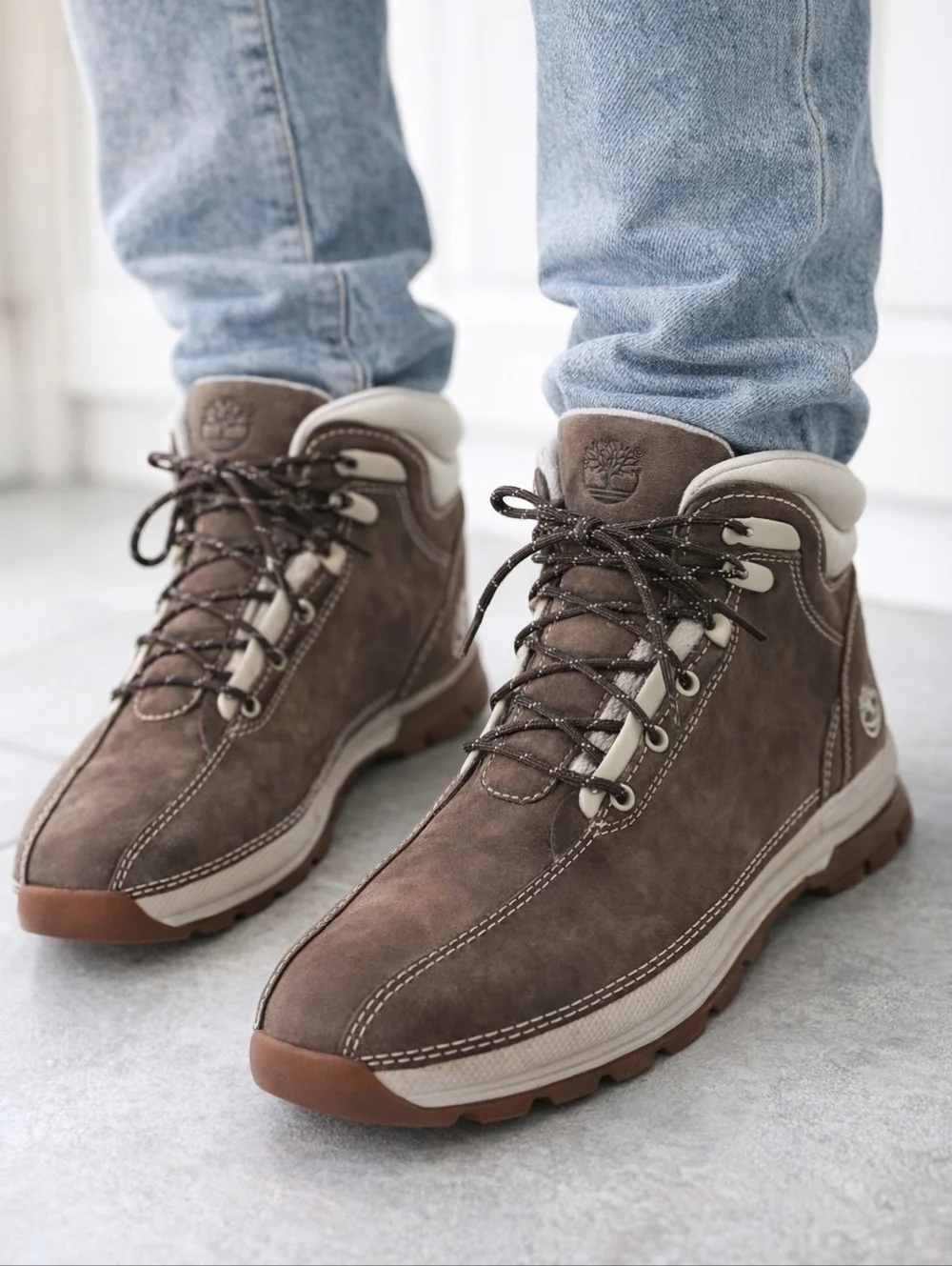 Timberland Men's Taupe Suede Lace-Up Outdoor Boots, Size 10M - Genuine leather